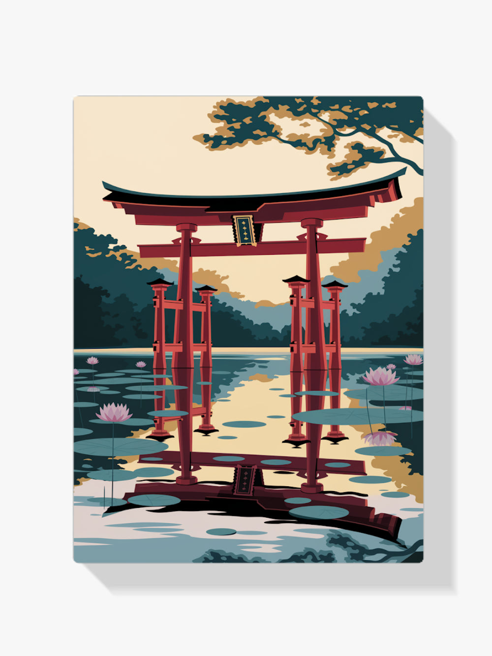Malen nach Zahlen &#8211; Japanisches Torii-Tor in einem friedlichen Teich-1
