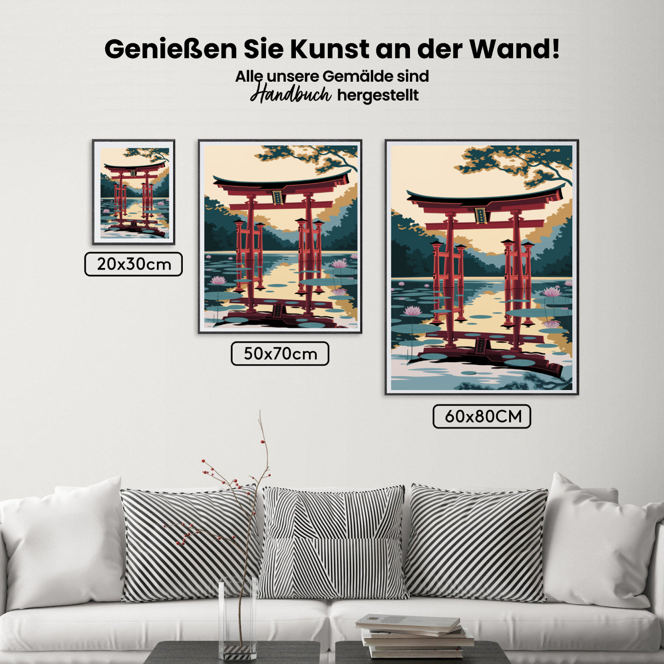 Måla efter siffror - Japansk Torii-port i en fridfull damm