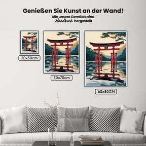 Måla efter siffror - Japansk Torii-port i en fridfull damm