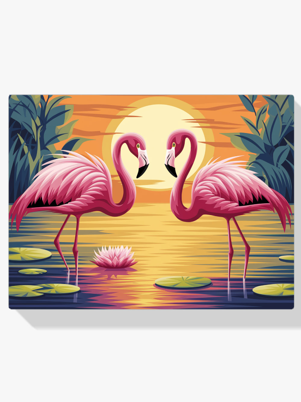 Malen nach Zahlen &#8211; Lebendige Flamingos waten in einem Teich-1