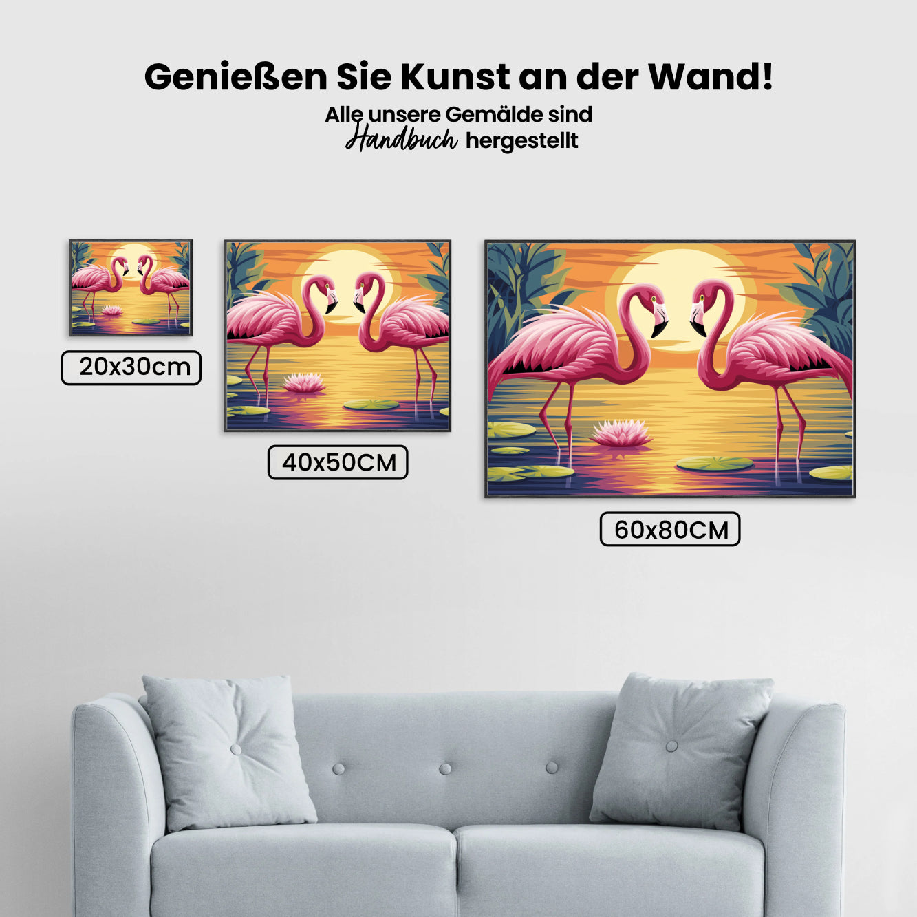 Måla efter siffror - Livliga flamingos som vadar i en damm