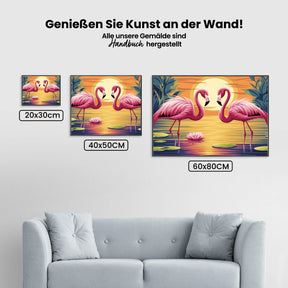 Måla efter siffror - Livliga flamingos som vadar i en damm