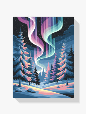 Måla efter siffror - Norrsken över en snöig skog