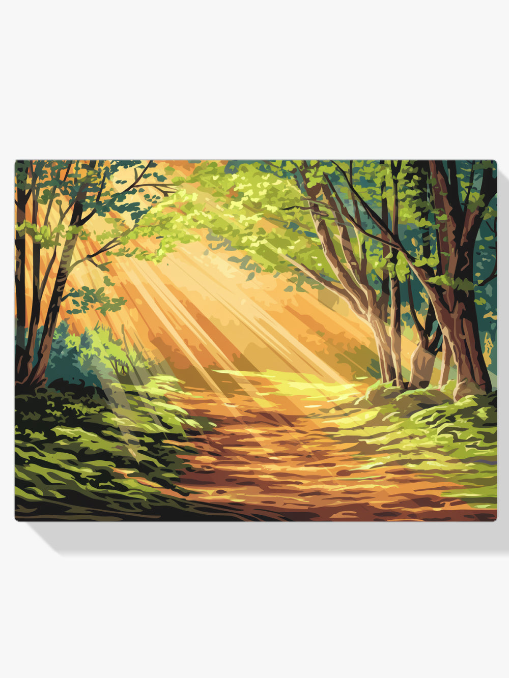 Malen nach Zahlen &#8211; Waldweg mit Sonnenlicht das durch die Bäume fällt-1