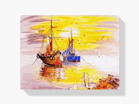 Malen nach Zahlen – Boote bei Sonnenuntergang