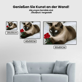 Malen nach Zahlen – Braune Katze mit Rose