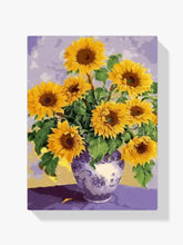 Malen nach Zahlen – Bunte Sonnenblumen in einer Vase