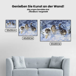 Malen nach Zahlen – Drei Wölfe im Schnee