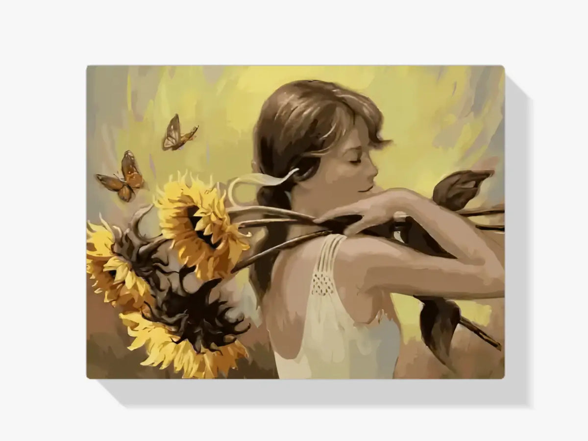 Malen nach Zahlen – Frau mit Sonnenblumen