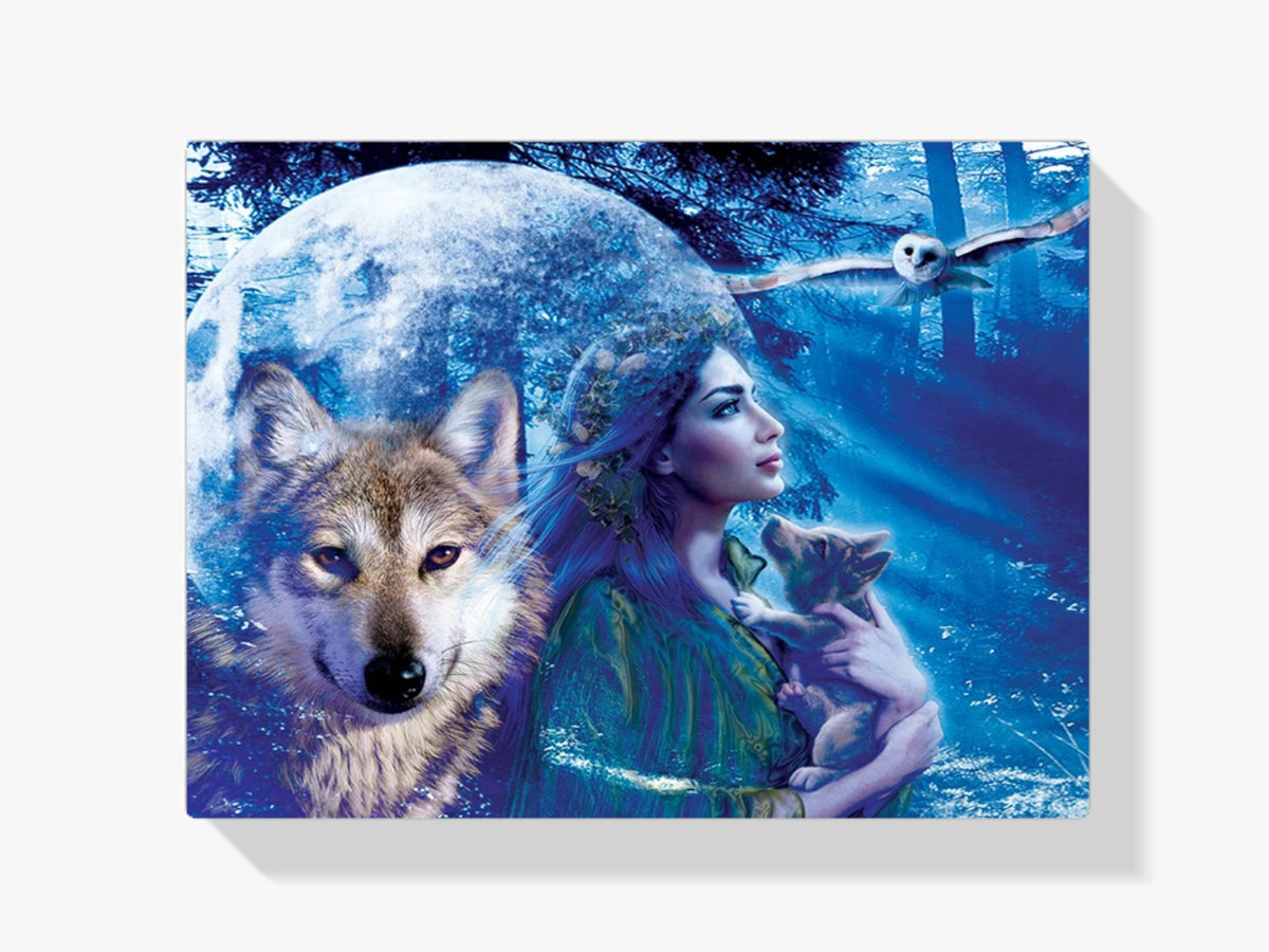 Malen nach Zahlen – Frau mit Wolf und Eule