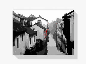 Malen nach Zahlen – Graustufen Wasser Stadt