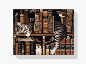 Malen nach Zahlen – Schlafende Katze in der Bibliothek