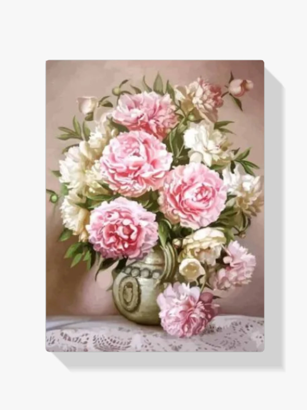 Malen nach Zahlen – Weiße rosa Blumen in Vase