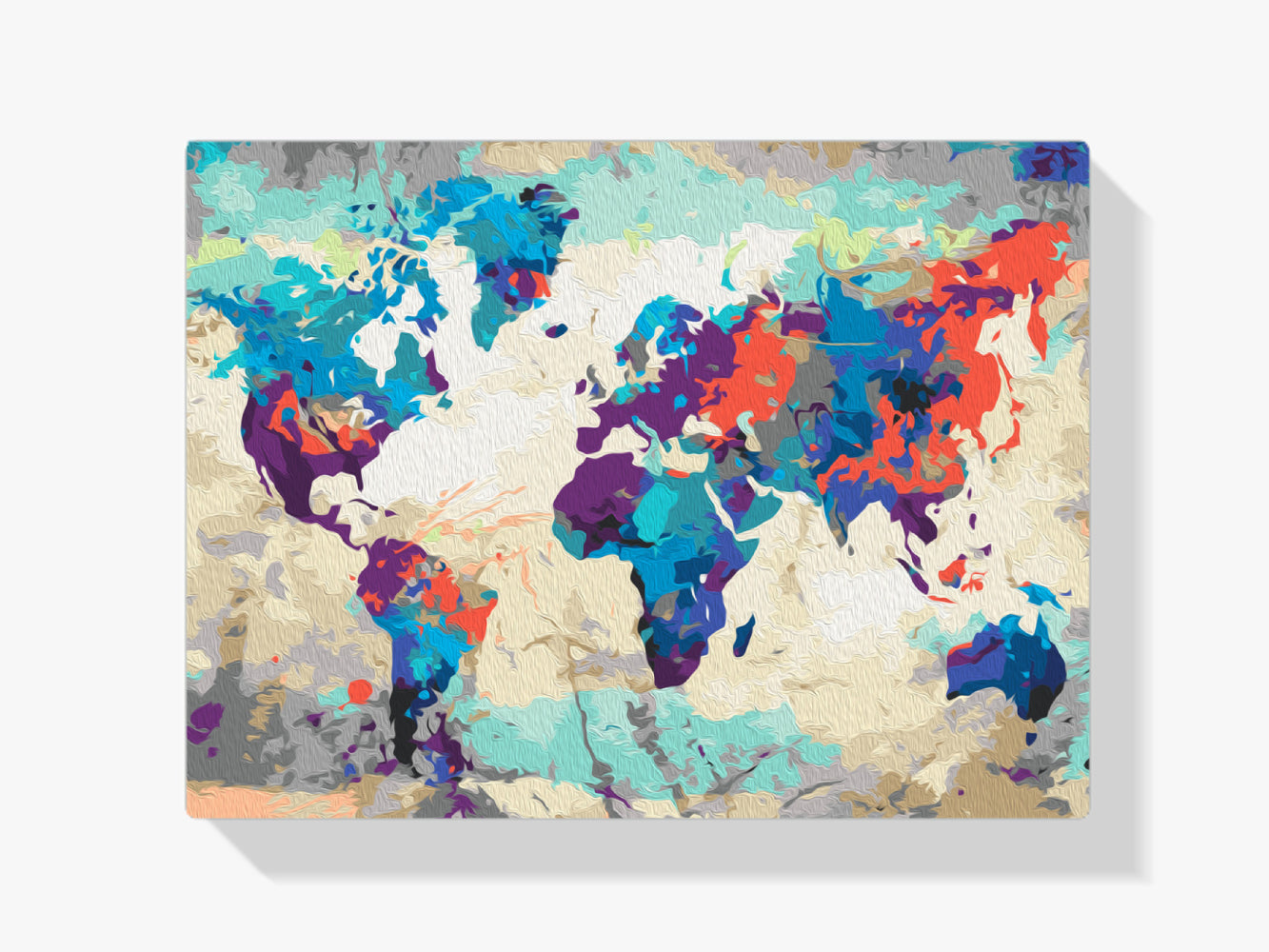 Malen nach Zahlen – Weltkarte (Blau &amp; Rot)