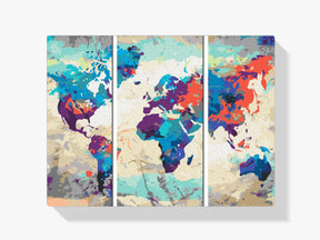 Malen nach Zahlen – Weltkarte (Blau &amp; Rot) 3 Teile