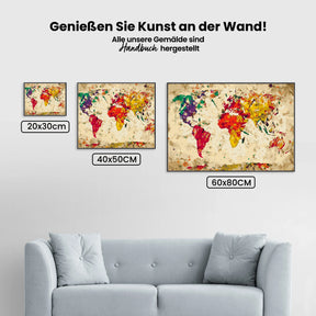 Malen nach Zahlen – Weltkarte (Farbpunkte)