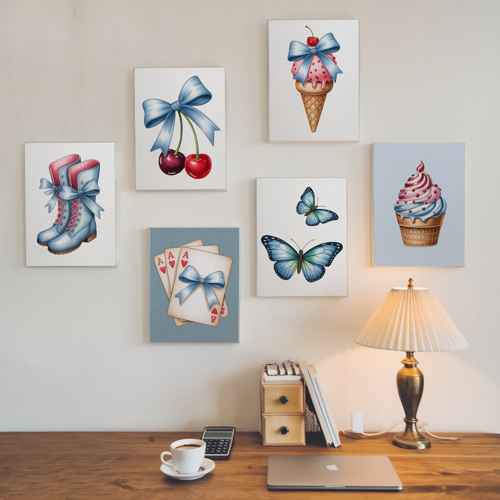 Måla efter siffror - 6 minimålningar | Set med azurfärgade accenter