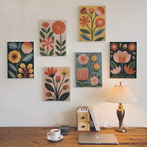 Måla efter siffror - 6 minimålningar | Retro trädgårdsset