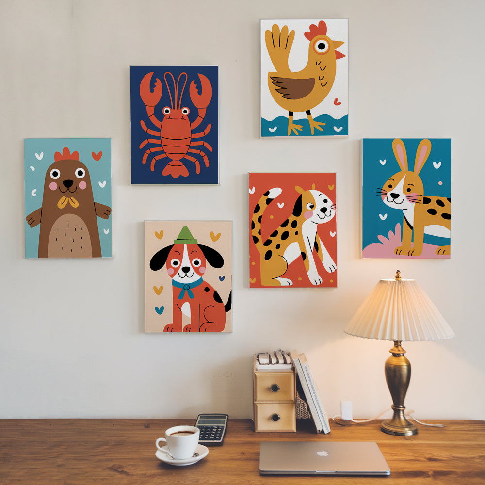 Måla efter siffror - 6 minimålningar | Set med lekfulla varelser