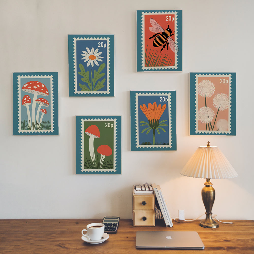 Måla efter siffror - 6 minimålningar | Set med vintage naturtryck