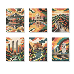 Måla efter siffror - 6 minimålningar | Världens underverk med stilset