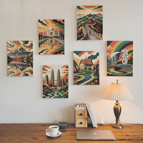 Måla efter siffror - 6 minimålningar | Världens underverk med stilset