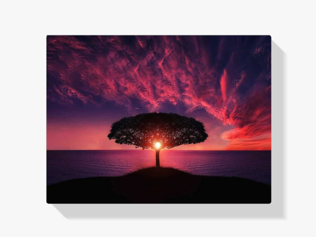 Roter Sonnenuntergangsbaum - Malen nach Zahlen