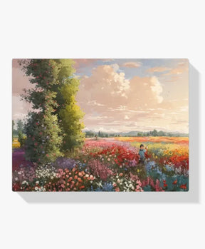 Måla efter siffror - Solnedgång i ett blomsterfält