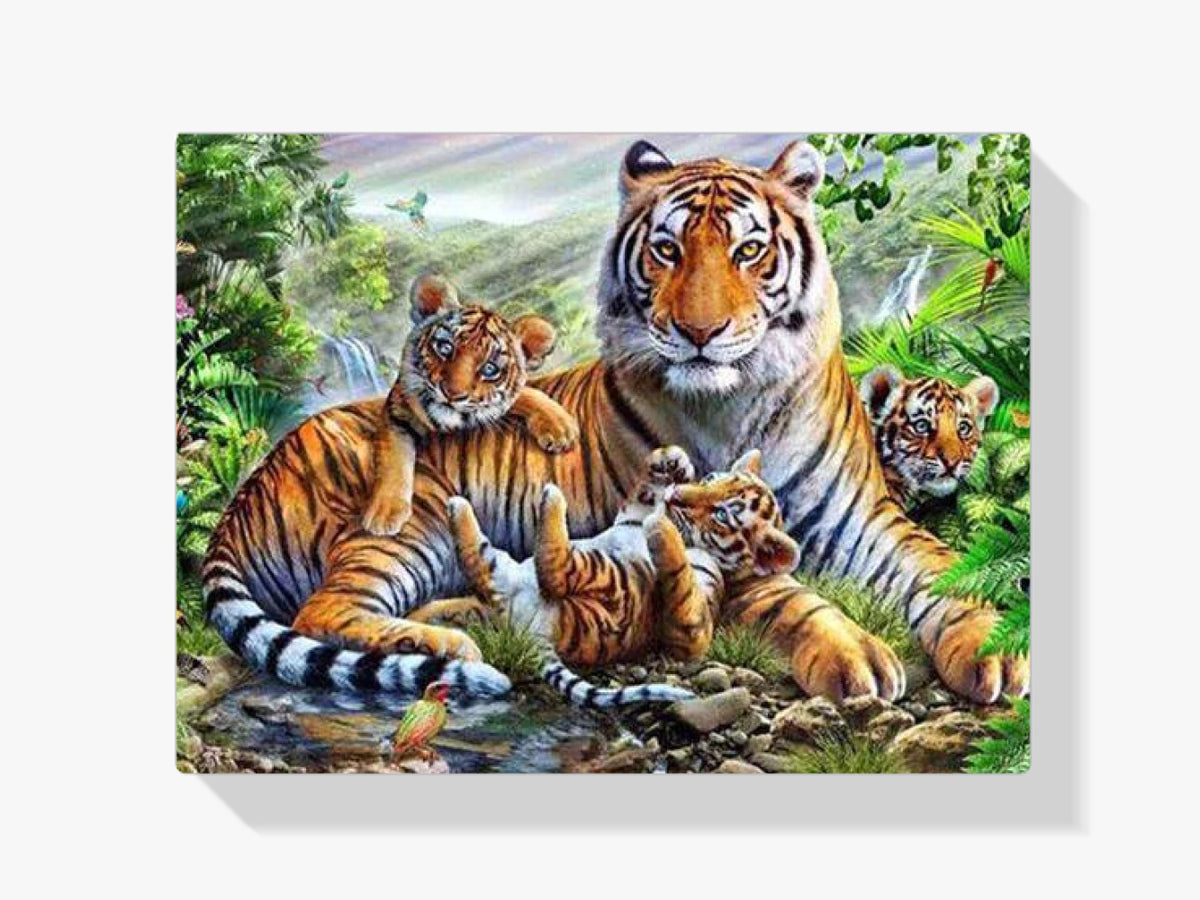 Tiger mit Junges - Malen nach Zahlen