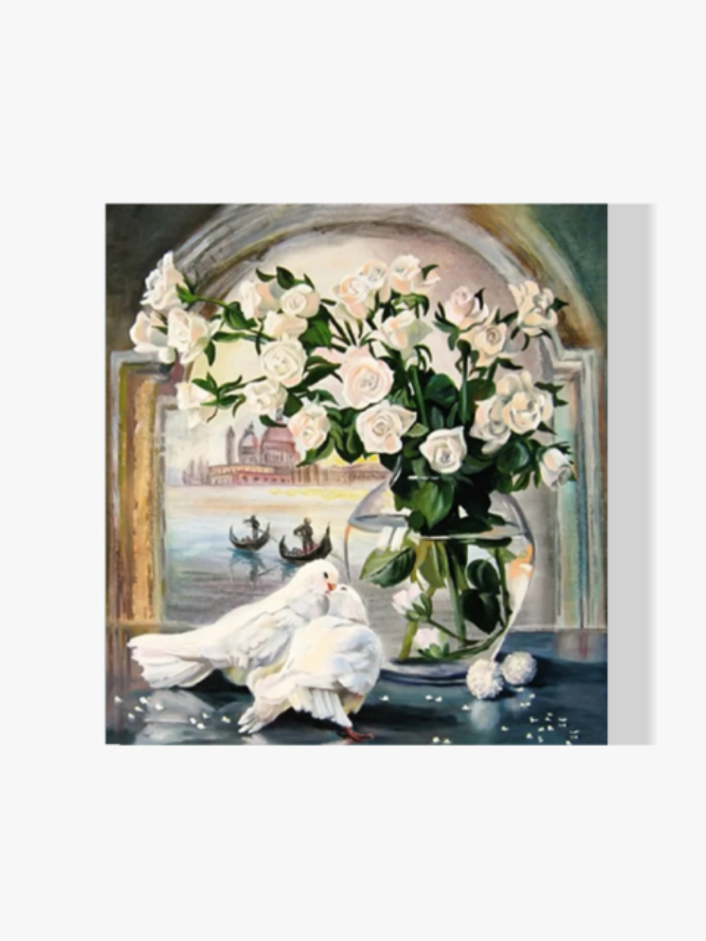 Weiße Rose - Tauben - Malen nach Zahlen
