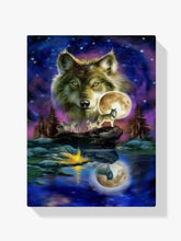 Wolf bei Vollmond - Malen nach Zahlen