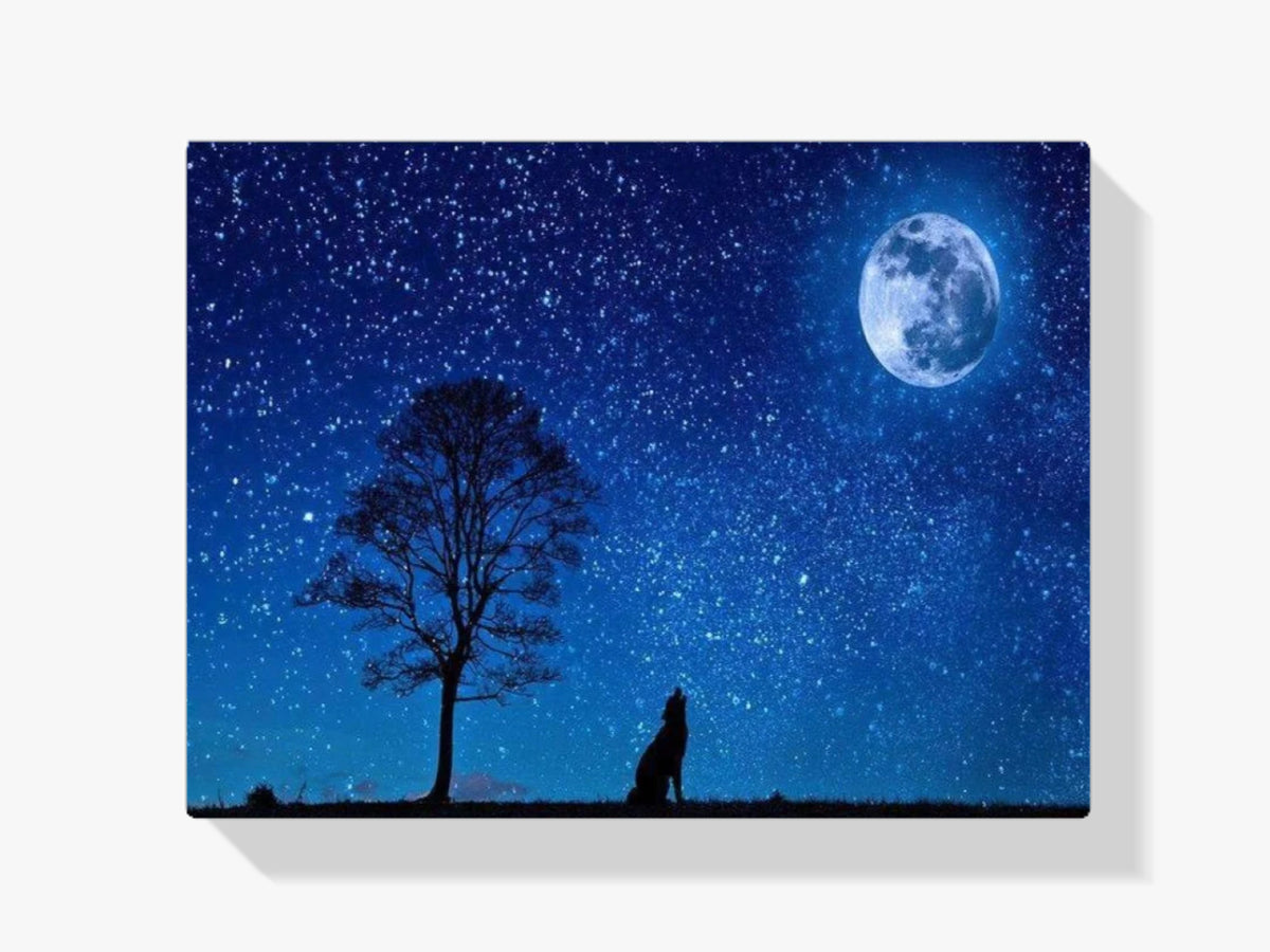Wolf bei Vollmond - Malen nach Zahlen